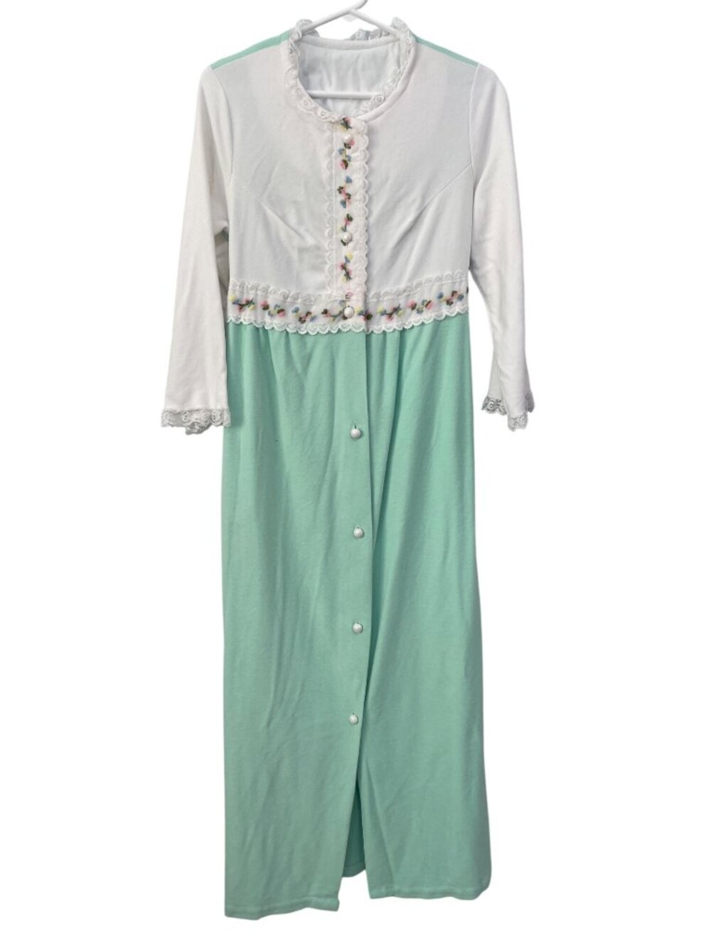 Vintage 1970s Nightgown Large Embroidered Lace Trim Pearl Buttons Fairy Dreamy